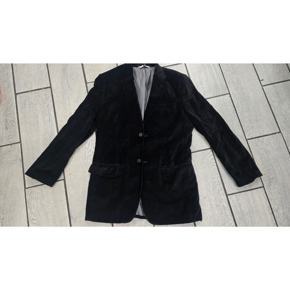 Perry Ellis Mens Black Velvet Blazer Sport Coat Jacket 38 Regular 2 Button Notch
